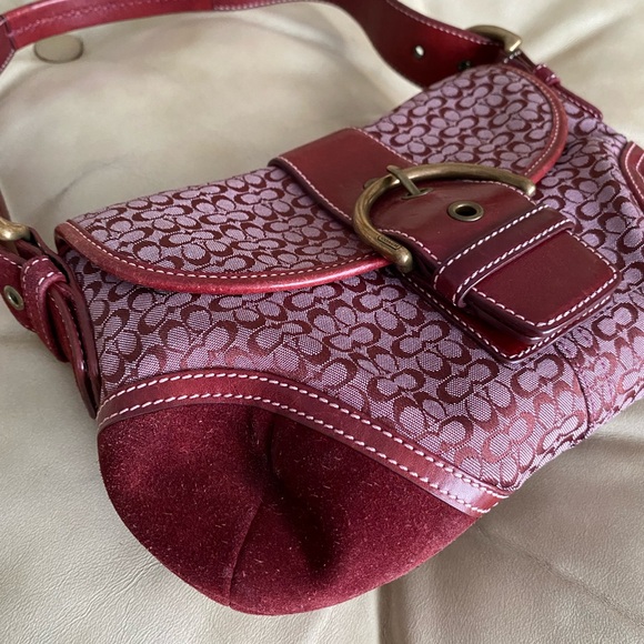 Vintage Coach Soho Signature Shoulder Bag Burgundy Jacquard Suede 6818 - Picture 5 of 15